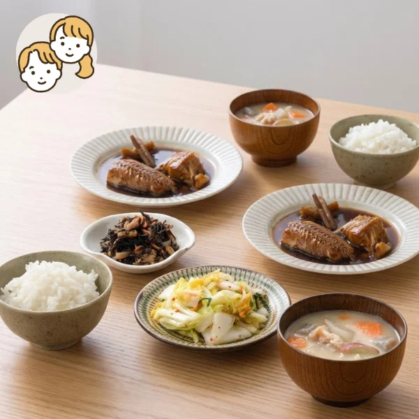 ほっけごぼう煮と豚汁の主食・主菜・副菜セット (大人2人)