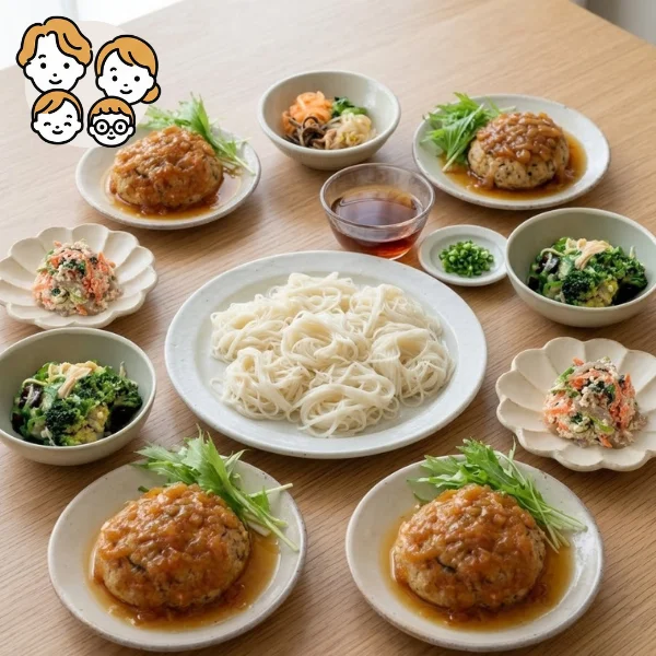 そうめんと豆腐ハンバーグのさっぱり主菜・副菜セット (ファミリー)