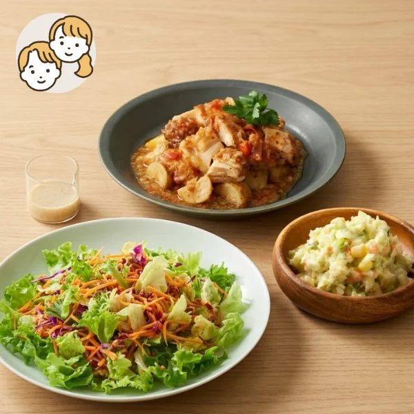 ローストチキンと彩りサラダの贅沢主菜・副菜セット (大人2人)