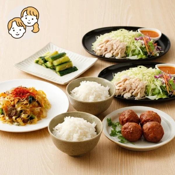 中華風肉団子のアジアン満喫主食・主菜・副菜セット (大人2人)