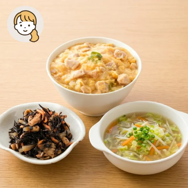 だし香る親子丼の和風主食・主菜・副菜セット (大人1人)