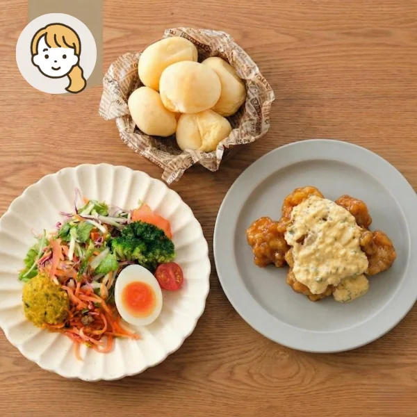 【初回おすすめ】チキン南蛮とチーズパンの洋風献立 (1人分)
