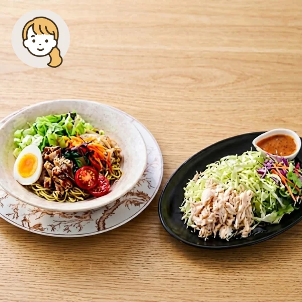 炙り豚冷やし中華の主食・主菜・副菜セット (大人1人)