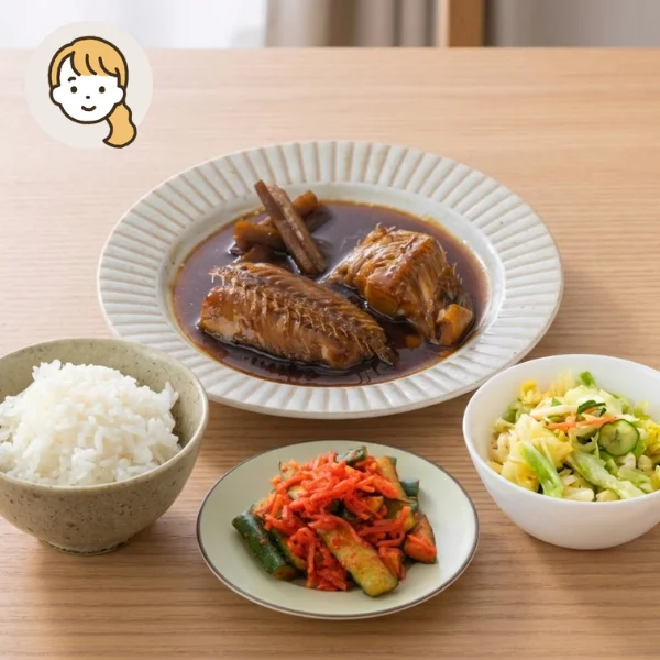 ほっけ煮とおつまみ野菜の主食・主菜・副菜セット (大人1人)