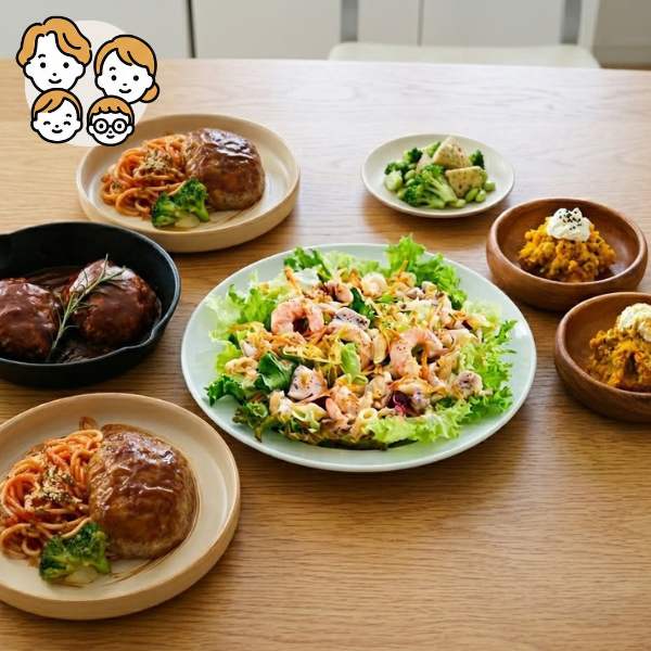 ハンバーグと彩りサラダの主菜・副菜セット (ファミリー)