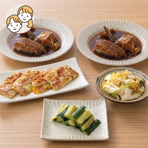 ほっけ煮とふわふわ長芋焼きの主菜・副菜セット (大人2人)