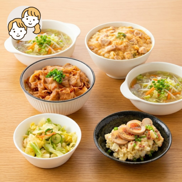 選べる親子丼・豚丼の主食・主菜・副菜セット (大人2人)