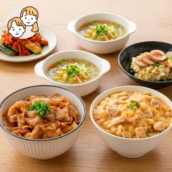 選べる親子丼・豚丼の主食・主菜・副菜セット (大人2人)