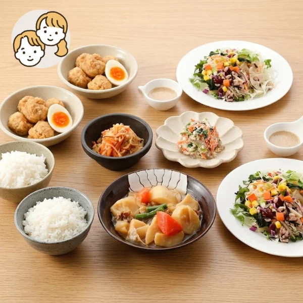 ふわふわつくねと肉じゃがの主食・主菜・副菜セット (大人2人)
