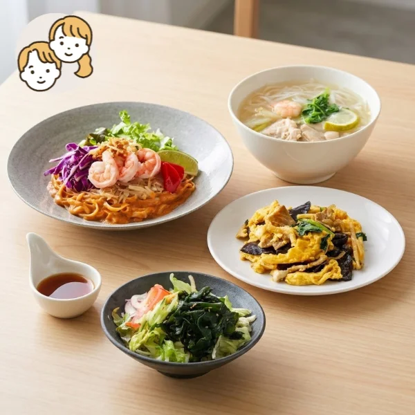 選べるエスニック麺の主菜・副菜セット (大人2人)