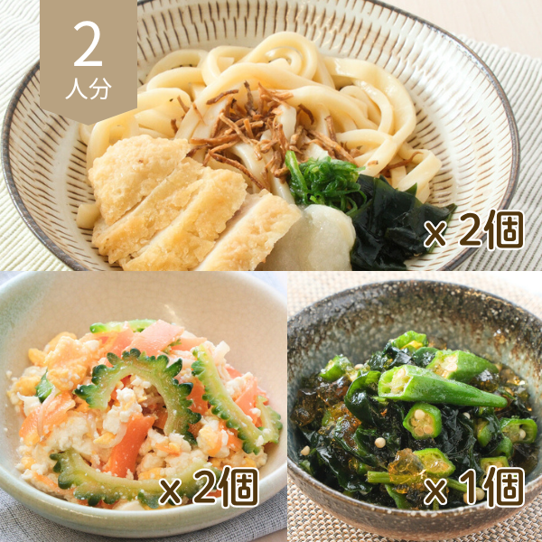 ぶっかけ讃岐うどんと夏野菜の献立 (2人分)