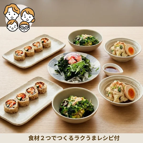 玄米ロールと蒸し鶏オクラの副菜セット (ファミリー)