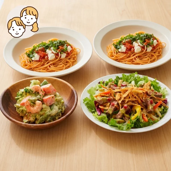 カッペリーニとローストビーフの主食・主菜・副菜セット (大人2人)