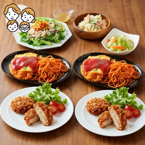家族で楽しむ！オムライスと海鮮カツの主菜・副菜セット (ファミリー)