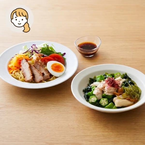 旨み鶏チャーシュー冷やし中華の主食・主菜・副菜セット (大人1人)
