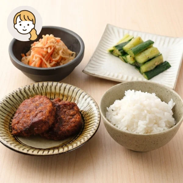 ご飯が進む！味噌ヒレかつの主食・主菜・副菜セット (大人1人)