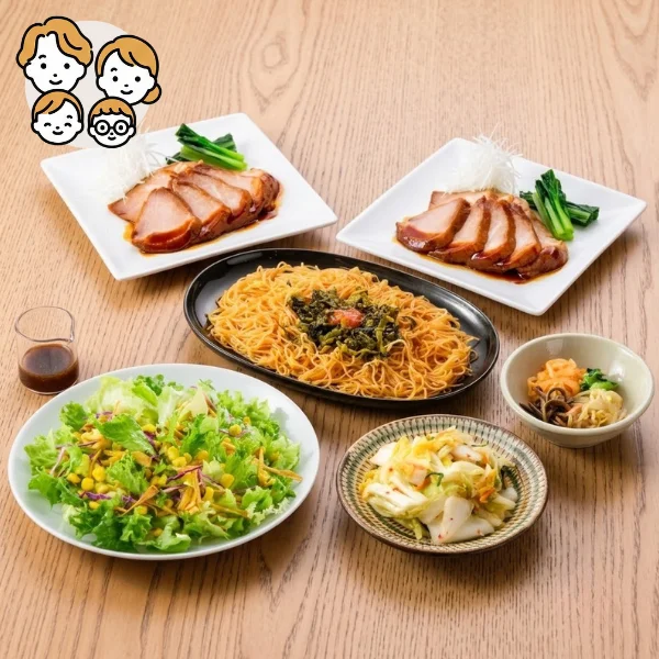 煮豚と明太ビーフンのスタミナ主菜・副菜セット (ファミリー)