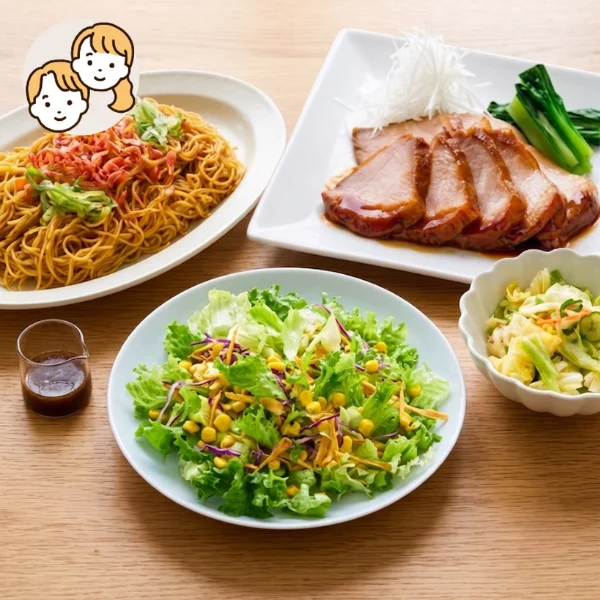 煮豚とカレービーフンの主菜・副菜セット (大人2人)