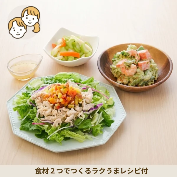 みつせ鶏と彩りサラダの副菜セット (大人2人)