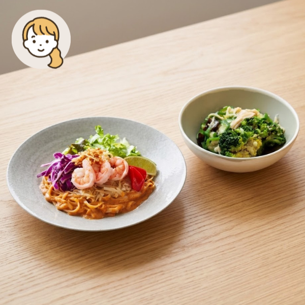 【初回おすすめ】旨辛アジアン！トムヤム麺の主食・主菜・副菜セット (大人1人)
