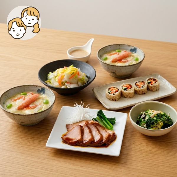【初回おすすめ】やわらか煮豚と玄米ロールの主菜・副菜セット (大人2人)