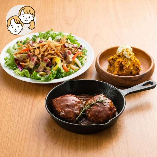 【初回おすすめ】特製ハンバーグとローストビーフの主菜・副菜セット (大人2人)