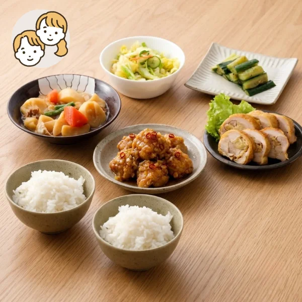 【初回おすすめ】鶏てり巻きとシャキシャキ野菜の主食・主菜・副菜セット (大人2人)