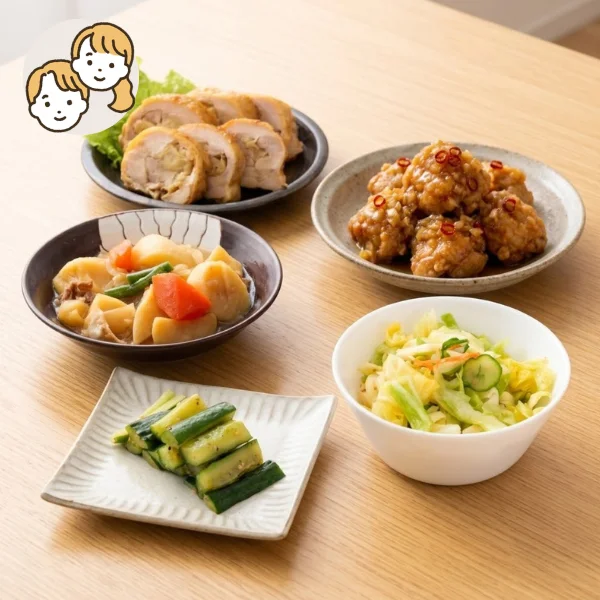 【初回おすすめ】鶏てり巻きとシャキシャキ野菜の主菜・副菜セット (大人2人)