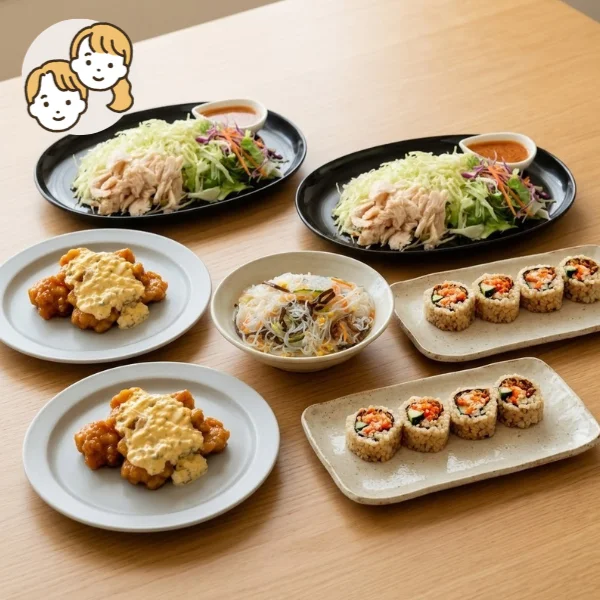 チキン南蛮と玄米ロールの主食・主菜・副菜セット (大人2人)