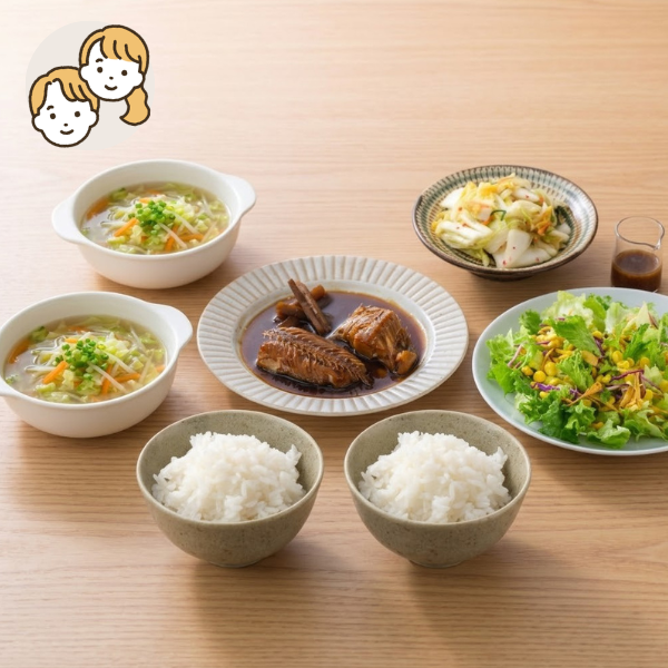 ほっけごぼう煮と鶏生姜スープの主食・主菜・副菜セット (大人2人)