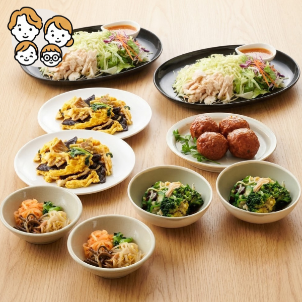 中華炒めと蒸し鶏の主菜・副菜セット (ファミリー)