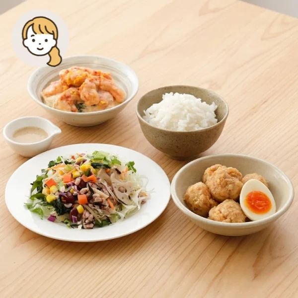 ふわふわつくねの居酒屋風主食・主菜・副菜セット (大人1人)