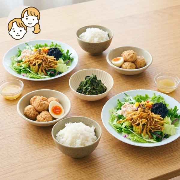 ふわふわつくねと和総菜の主食・主菜・副菜セット (大人2人)
