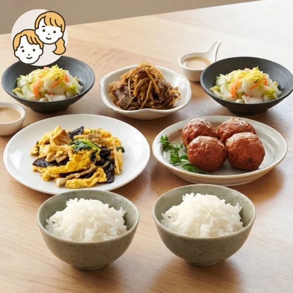 中華風肉団子と主食・主菜・副菜セット (大人2人)