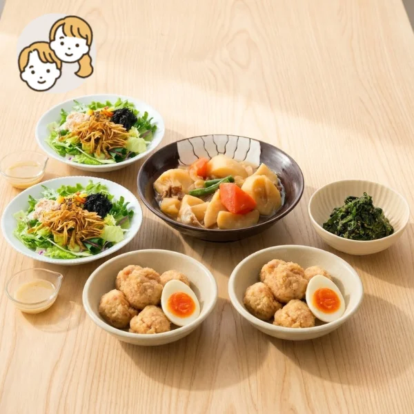 ふわふわつくねと和総菜の主菜・副菜セット (大人2人)