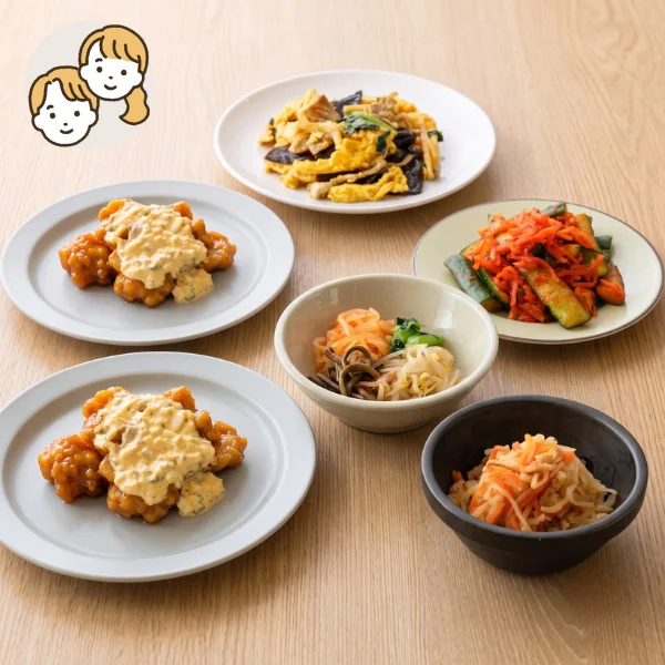 中華炒めと冷やしチキン南蛮の主菜・副菜セット (大人2人)