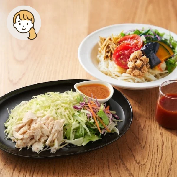 柚子香るサラダうどんの主食・主菜・副菜セット (大人1人)