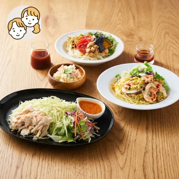 サラダ麺と彩り野菜の主菜・副菜セット (大人2人)