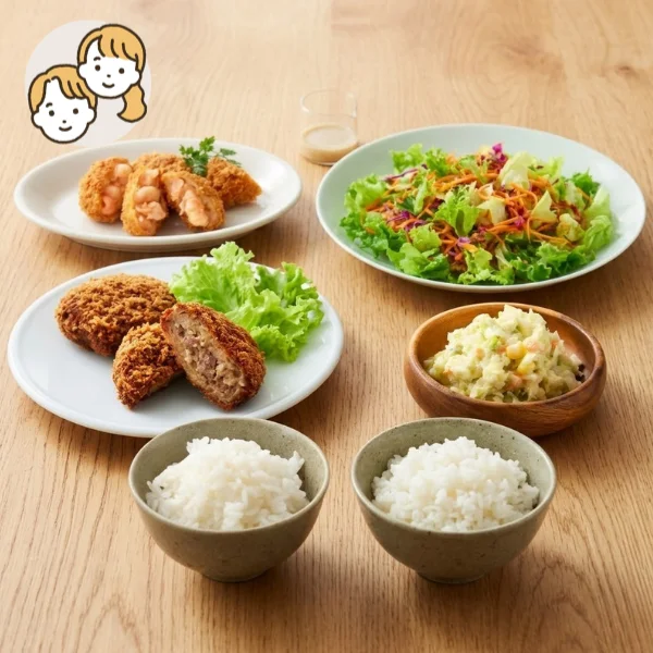 2種のカツと彩りサラダの主食・主菜・副菜セット (大人2人)