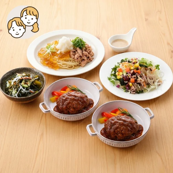 牛たんハンバーグとカッペリーニの主菜・副菜セット (大人2人)