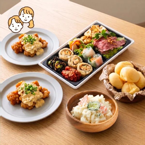 チキン南蛮と30品目サラダ弁当の主食・主菜・副菜セット (大人2人)