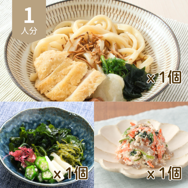 ぶっかけ讃岐うどんとねばねば野菜の和風献立 (1人分)