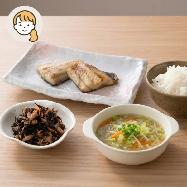 ふっくらほっけと鶏生姜スープの主食・主菜・副菜セット (大人1人)