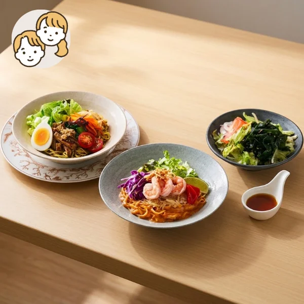 旨味たっぷり2種麺の主菜・副菜セット (大人2人)