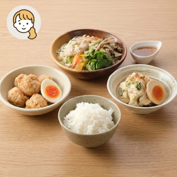 ふわふわつくねとおつまみサラダの主食・主菜・副菜セット (大人1人)