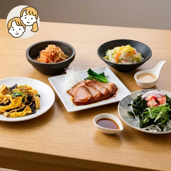 煮豚と玉子中華炒めの主菜・副菜セット (大人2人)