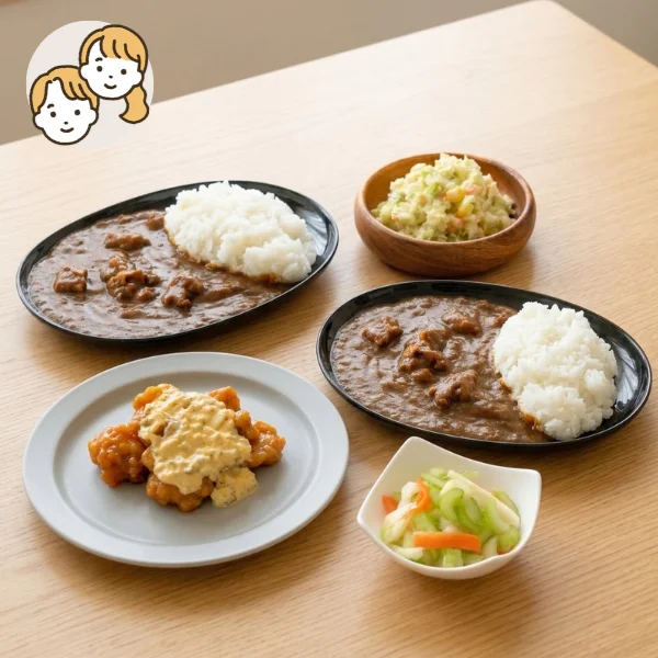 ビーフカレーとチキン南蛮の主菜・副菜セット (大人2人)