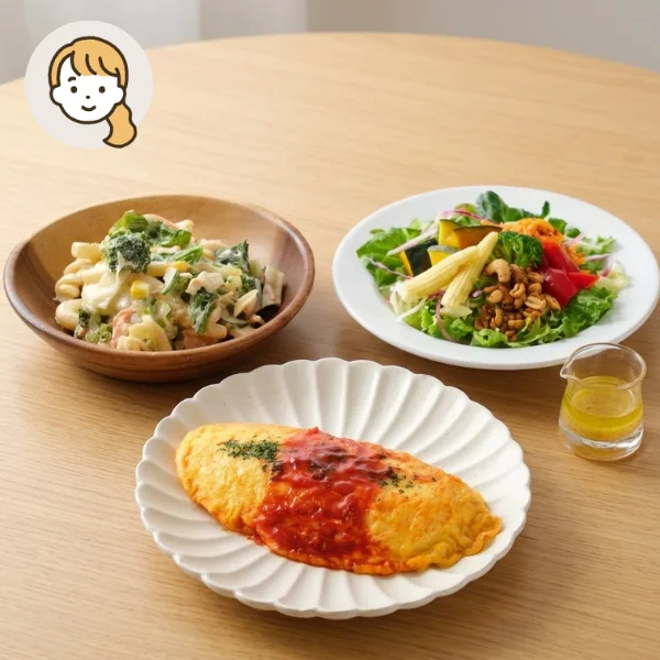 ふわふわオムライスの彩り洋風主食・主菜・副菜セット (大人1人)