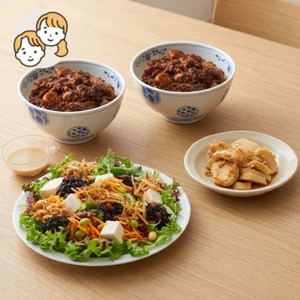 すき焼丼と島豆腐サラダの主菜・副菜セット (大人2人)