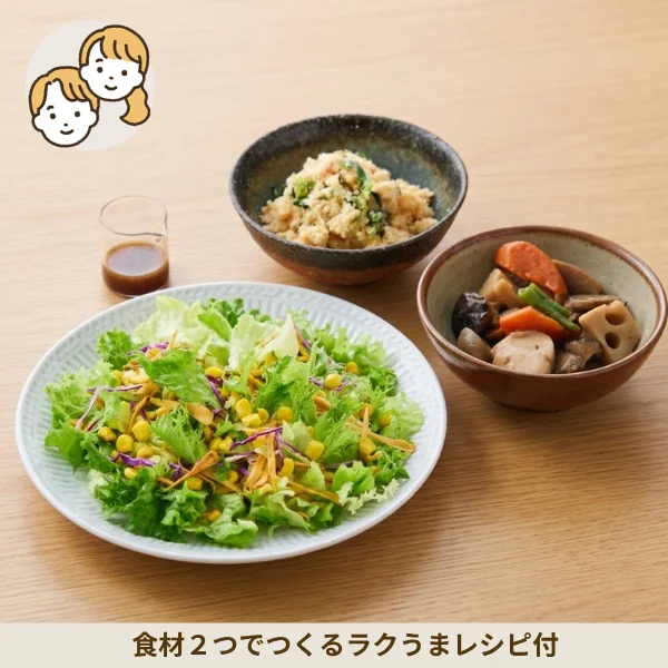 筑前煮と焼とうもろこしサラダの副菜セット (大人2人)